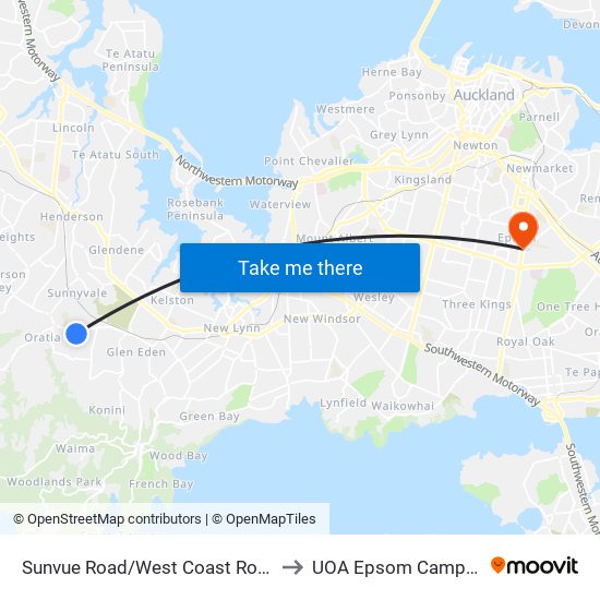 Sunvue Road/West Coast Road to UOA Epsom Campus map