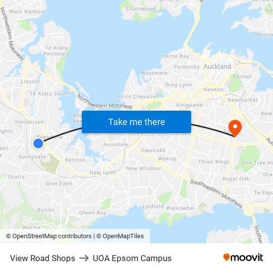 View Road Shops to UOA Epsom Campus map