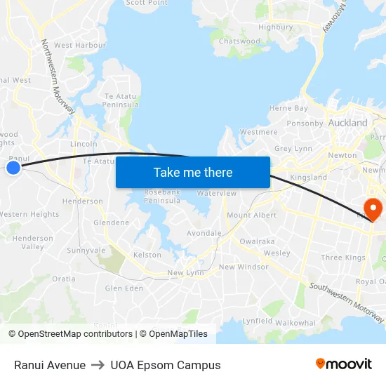 Ranui Avenue to UOA Epsom Campus map