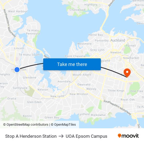 Stop A Henderson Station to UOA Epsom Campus map