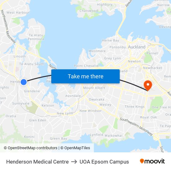 Henderson Medical Centre to UOA Epsom Campus map