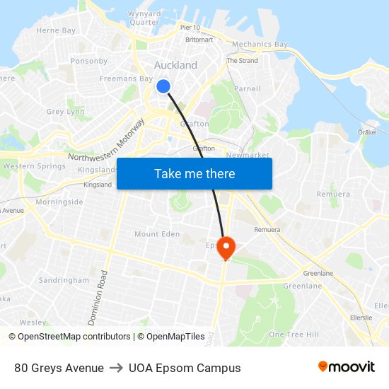 80 Greys Avenue to UOA Epsom Campus map