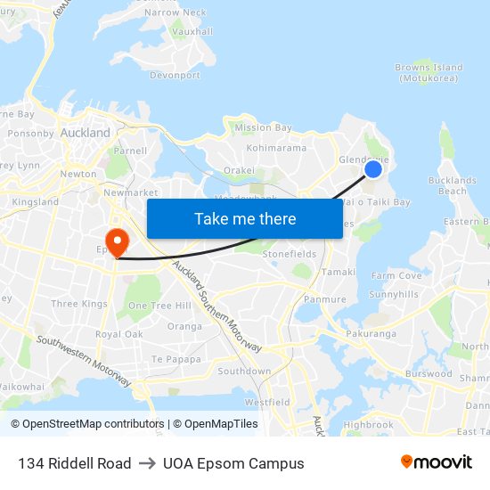 134 Riddell Road to UOA Epsom Campus map