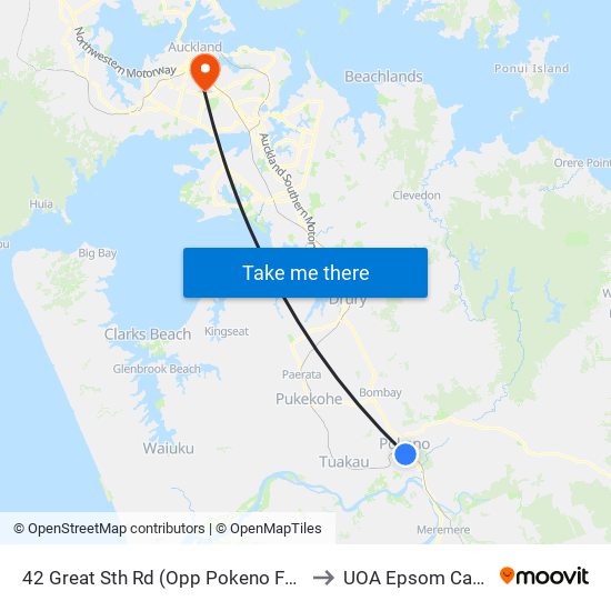 42 Great Sth Rd (Opp Pokeno Fuel Stop) to UOA Epsom Campus map