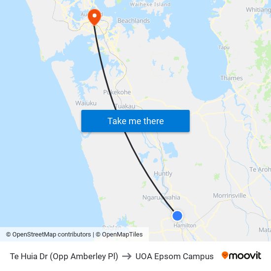 Te Huia Dr (Opp Amberley Pl) to UOA Epsom Campus map