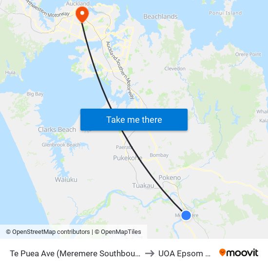 Te Puea Ave (Meremere Southbound) (Hail2ride) to UOA Epsom Campus map