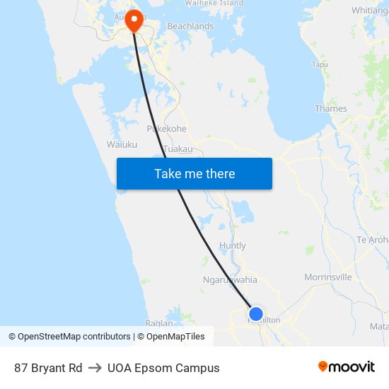 87 Bryant Rd to UOA Epsom Campus map