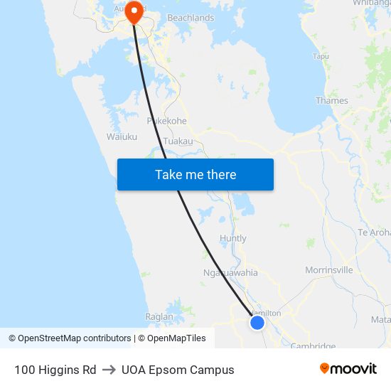 100 Higgins Rd to UOA Epsom Campus map