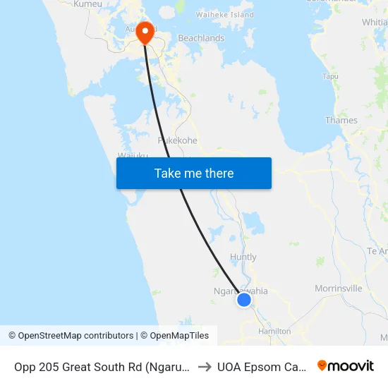 Opp 205 Great South Rd, Ngaruawahia to UOA Epsom Campus map