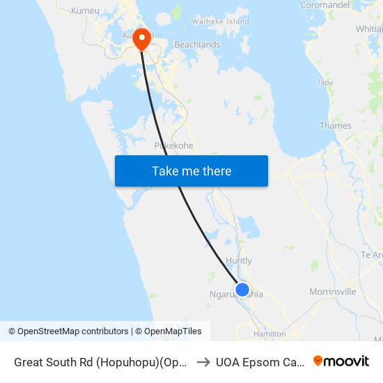 Great South Rd (Hopuhopu)(Opp Fox Rd) to UOA Epsom Campus map