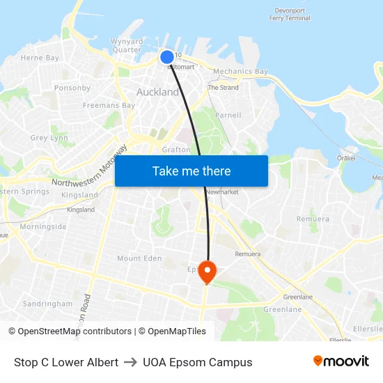 Stop C Lower Albert to UOA Epsom Campus map