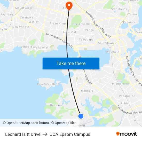Leonard Isitt Drive to UOA Epsom Campus map