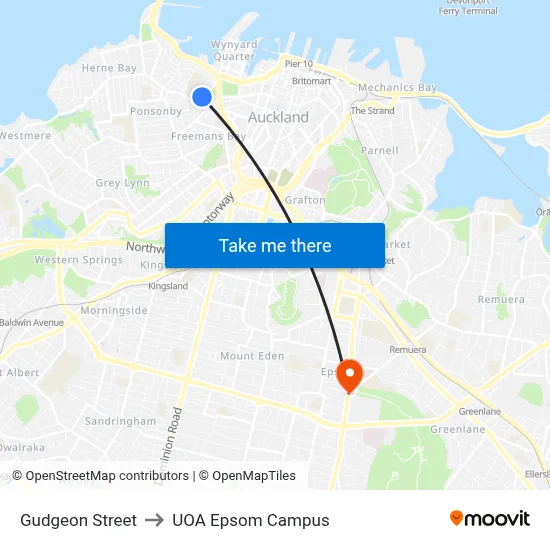 Gudgeon Street to UOA Epsom Campus map