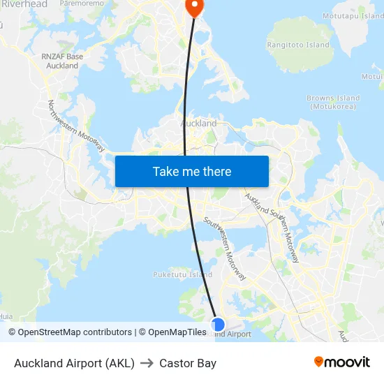 Auckland Airport (AKL) to Castor Bay map