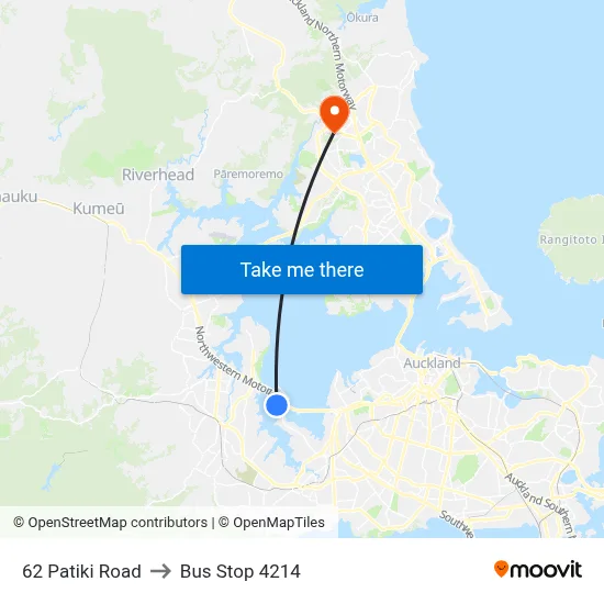 62 Patiki Road to Bus Stop 4214 map