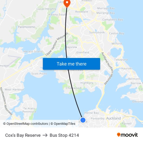 Cox's Bay Reserve to Bus Stop 4214 map