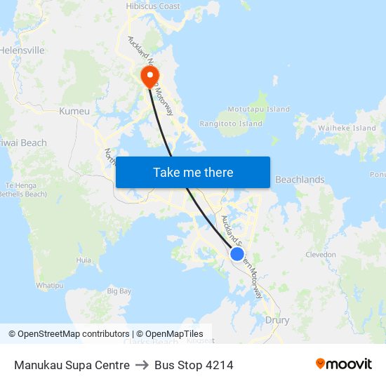 Manukau Supa Centre to Bus Stop 4214 map