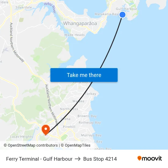 Ferry Terminal - Gulf Harbour to Bus Stop 4214 map