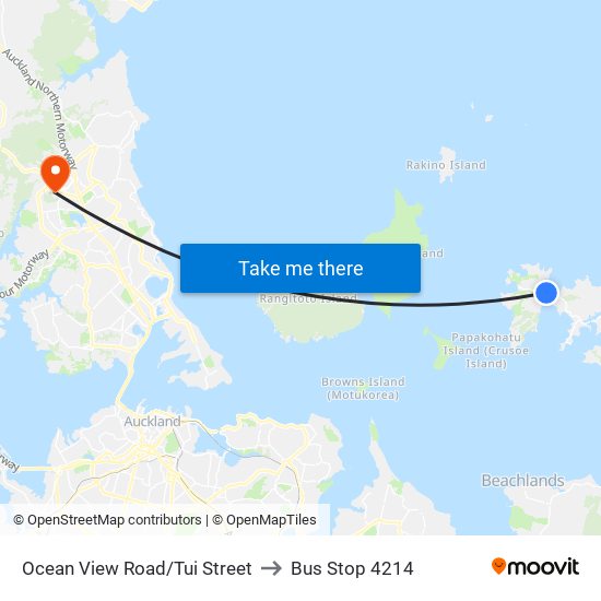 Ocean View Road/Tui Street to Bus Stop 4214 map