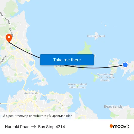 Hauraki Road to Bus Stop 4214 map