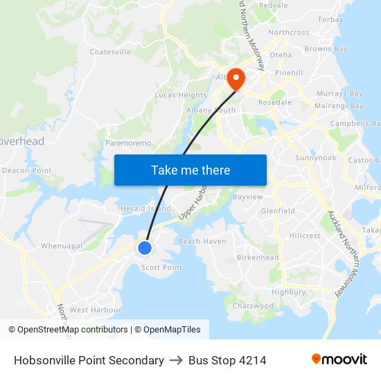 Hobsonville Point Secondary to Bus Stop 4214 map