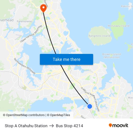 Stop A Otahuhu Station to Bus Stop 4214 map