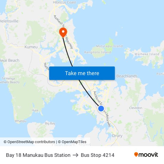 Bay 18 Manukau Bus Station to Bus Stop 4214 map