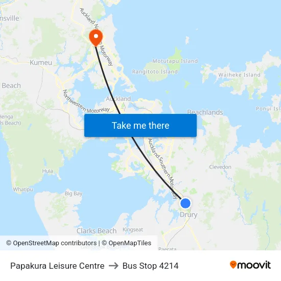 Papakura Leisure Centre to Bus Stop 4214 map