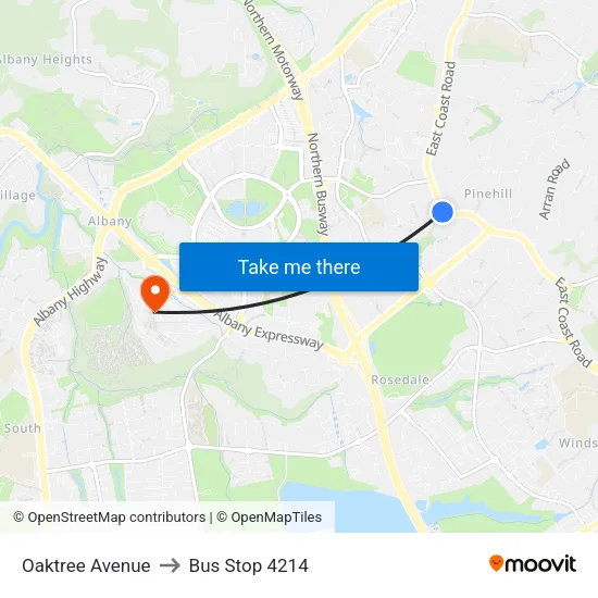 Oaktree Avenue to Bus Stop 4214 map
