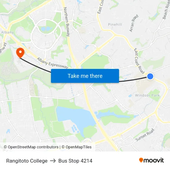 Rangitoto College to Bus Stop 4214 map
