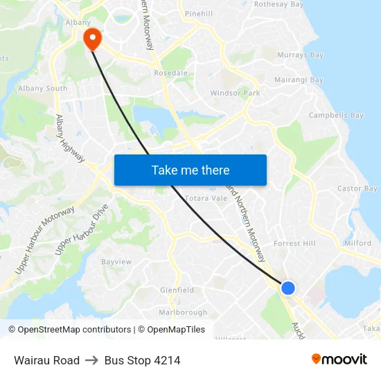Wairau Road to Bus Stop 4214 map