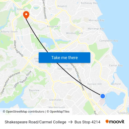 Shakespeare Road/Carmel College to Bus Stop 4214 map