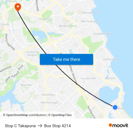 Stop C Takapuna to Bus Stop 4214 map