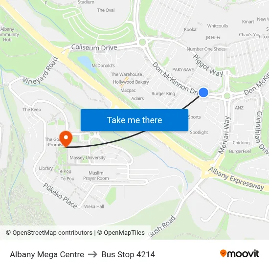Albany Mega Centre to Bus Stop 4214 map