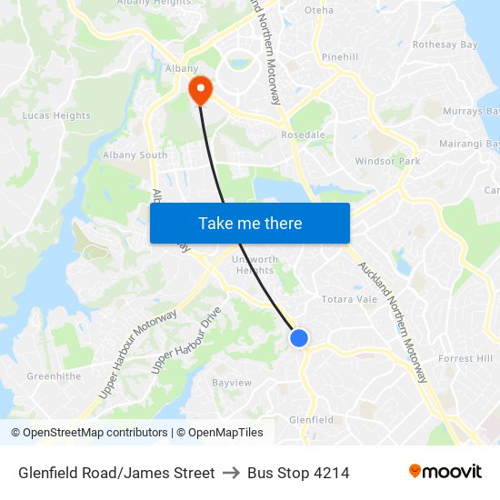 Glenfield Road/James Street to Bus Stop 4214 map