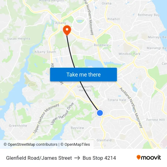 Glenfield Road/James Street to Bus Stop 4214 map
