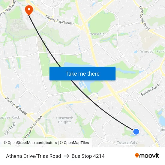 Athena Drive/Trias Road to Bus Stop 4214 map