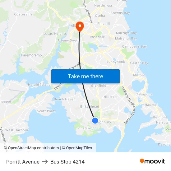Porritt Avenue to Bus Stop 4214 map