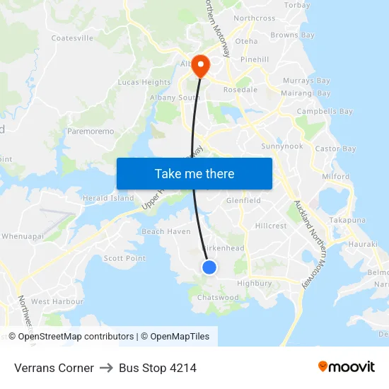 Verrans Corner to Bus Stop 4214 map