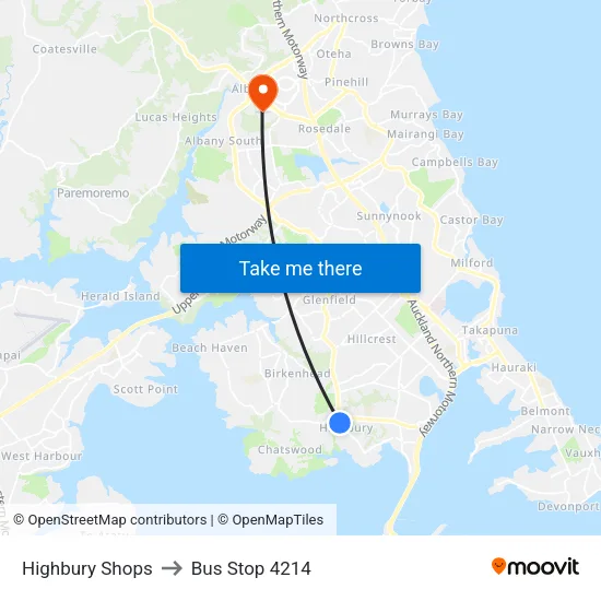 Highbury Shops to Bus Stop 4214 map