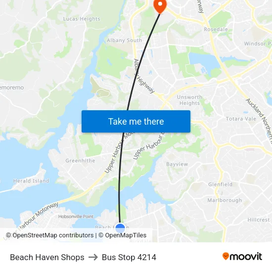 Beach Haven Shops to Bus Stop 4214 map
