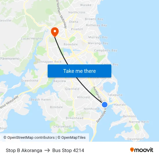Stop B Akoranga to Bus Stop 4214 map
