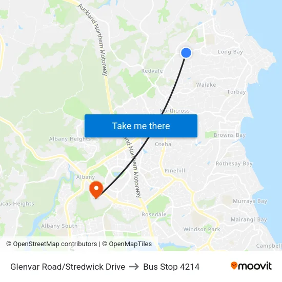 Glenvar Road/Stredwick Drive to Bus Stop 4214 map
