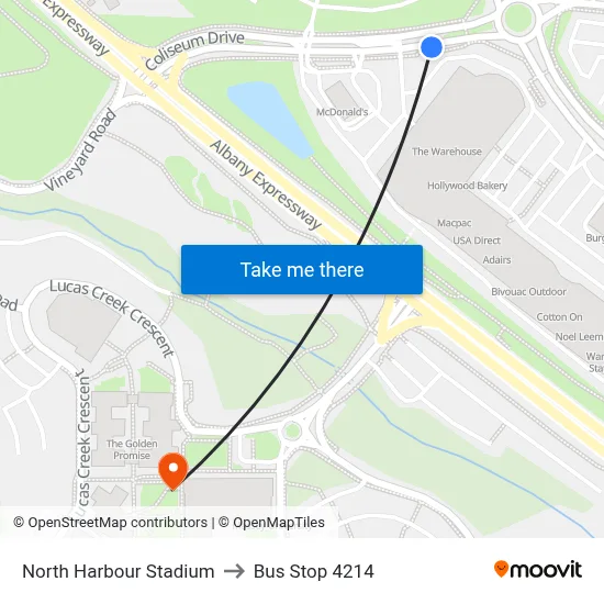 North Harbour Stadium to Bus Stop 4214 map
