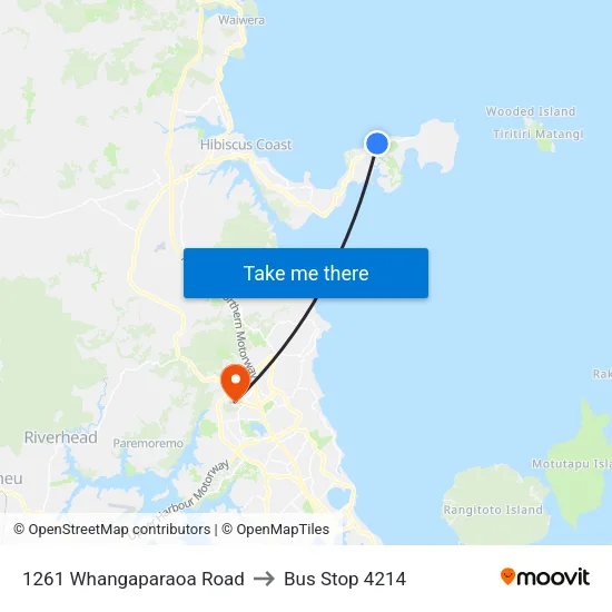 1261 Whangaparaoa Road to Bus Stop 4214 map