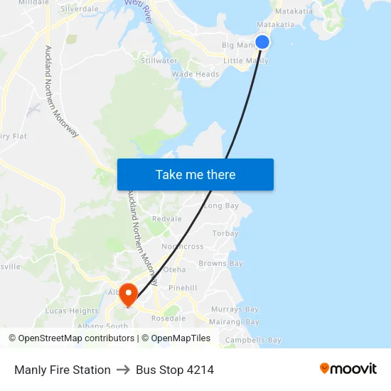 Manly Fire Station to Bus Stop 4214 map