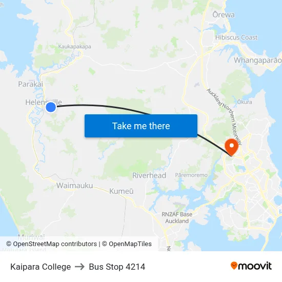 Kaipara College to Bus Stop 4214 map