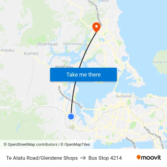 Te Atatu Road/Glendene Shops to Bus Stop 4214 map