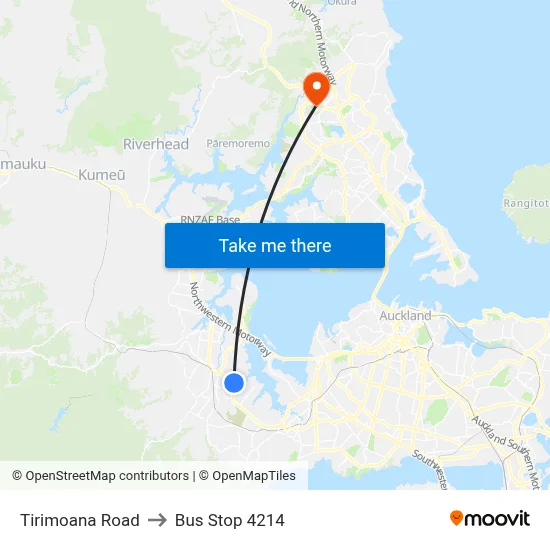 Tirimoana Road to Bus Stop 4214 map