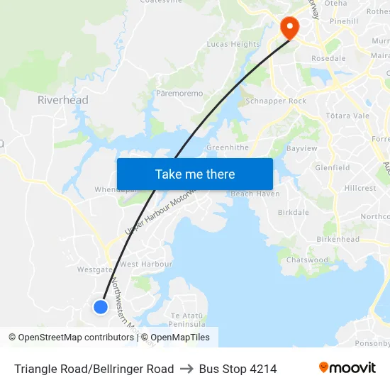 Triangle Road/Bellringer Road to Bus Stop 4214 map
